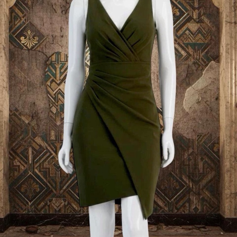 SIENA Sleeveless Olive Green V-Neck Wrap Mini Dress